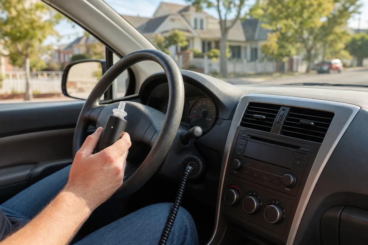 Ignition interlock breath test from the driver's seat, the check Delaware drivers take before each start