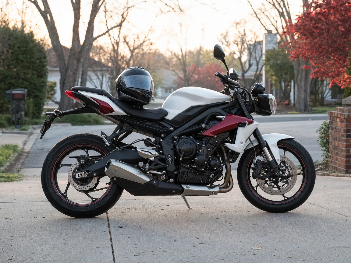 Motorcycle parked on a driveway, the vehicle an interlock device rule may cover